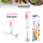 Bras Mixeur Inox 200W Rose Sonashi SHB-182 – خلاط كهربائي سوناشي 200 واط وردي إينوكس SHB-182