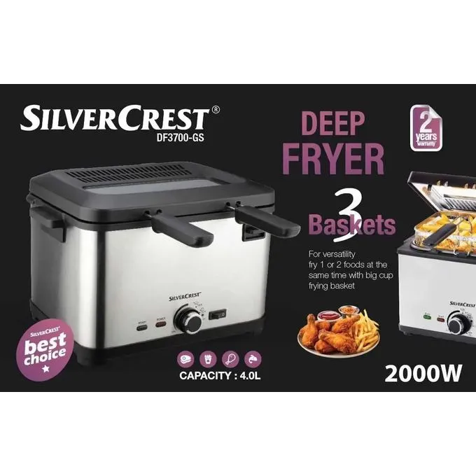 Friteuse inox 4L -  2000 W  avec 03 panier SilverCrset  DF3700