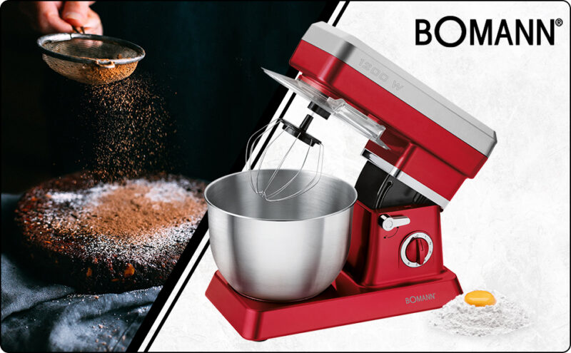 Robot Pétrin Multifonctions 6.3 L - 1200 W - Rouge/Gris Bomann