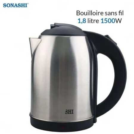Bouilloire inox sans fil 1,8 litre 1500W Sonashi SKT-1813