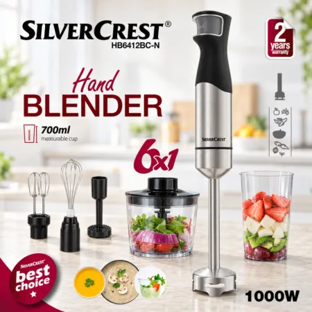 Mixeur Plongeant INOX Multifonctions 6en1 1000W SilverCrest HB6412BD-N