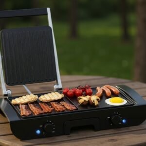 Planche a Grille et Panineuse inox 2 en 1 - 1500W 38x20 CM Multismart MS-GL1111