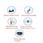 Robot Multifonction – 25 Fonctions – 800 W – 25F – Blanc Robuste – عجانة كهربائية روبوست 800 واط أبيض