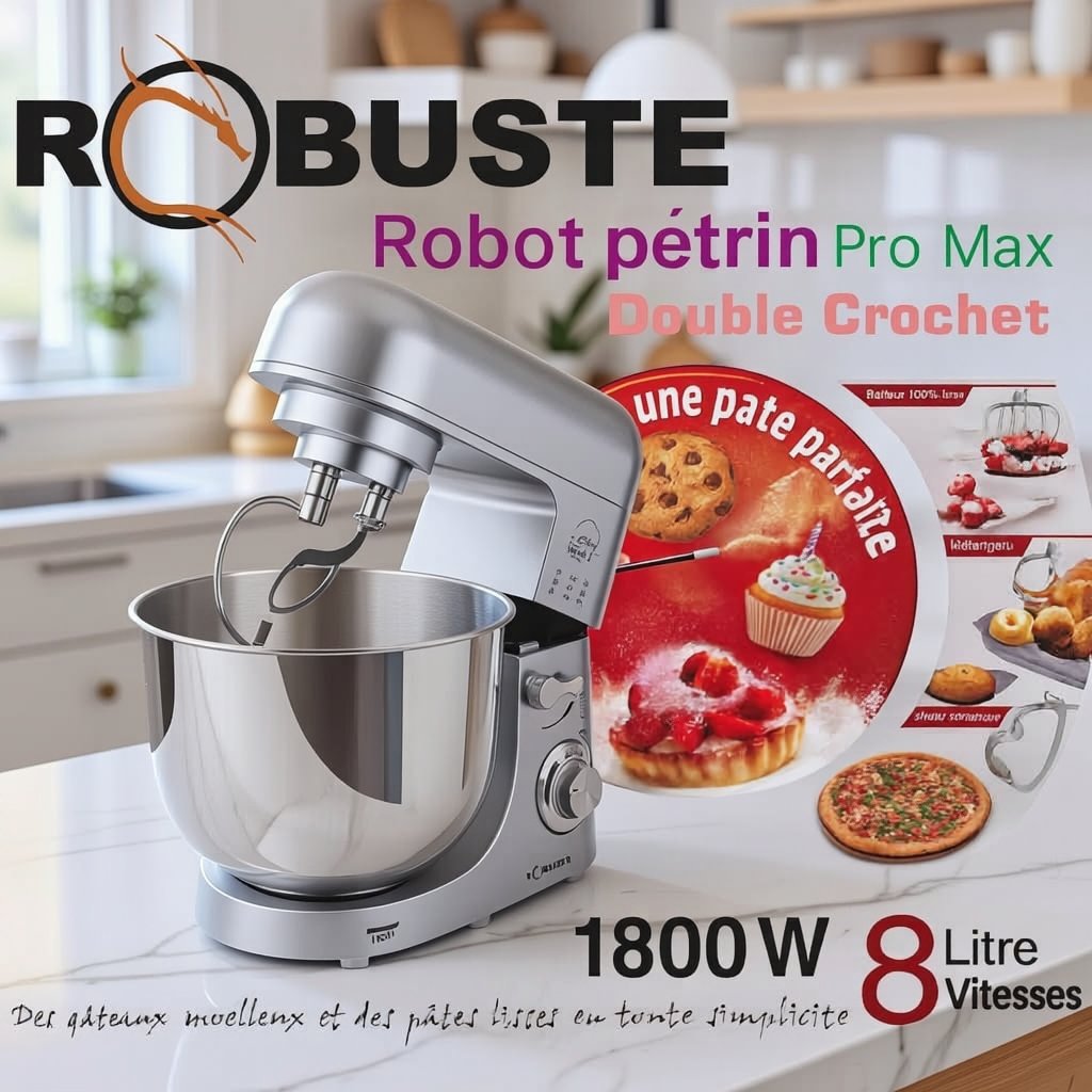 Pétrin Double Crochet 08L 1800W ave 04 Accessoires Robuste PROMAX – Image 7