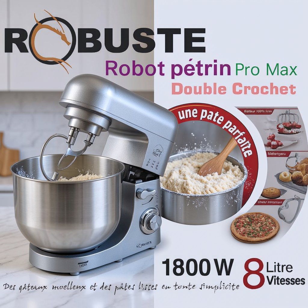Pétrin Double Crochet 08L 1800W ave 04 Accessoires Robuste PROMAX – Image 5