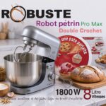 Pétrin Double Crochet 08L 1800W ave 04 Accessoires Robuste PROMAX – عجانة كهربائية روبوست 08 لتر 1800 واط