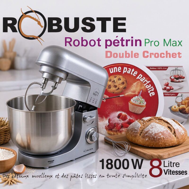 Pétrin Double Crochet 08L 1800W ave 04 Accessoires Robuste PROMAX