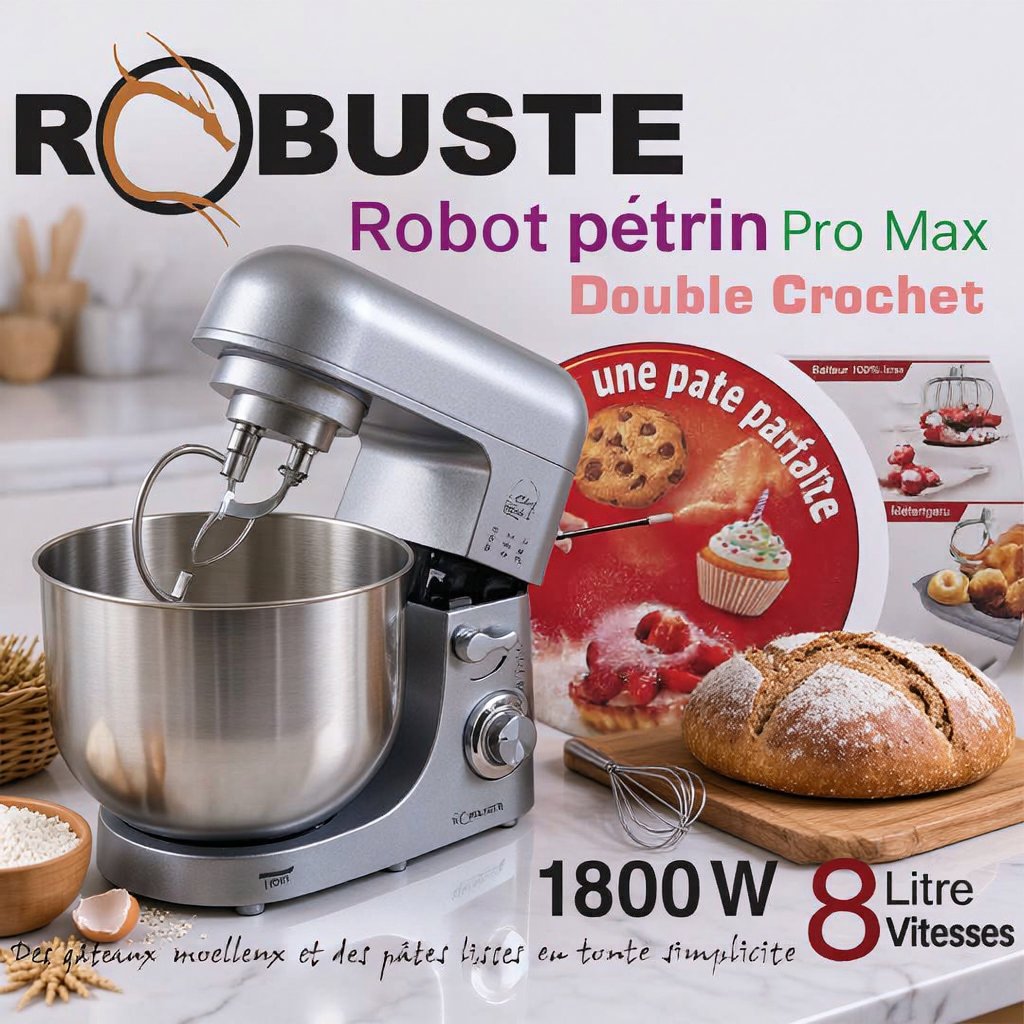 Pétrin Double Crochet 08L 1800W ave 04 Accessoires Robuste PROMAX – Image 2