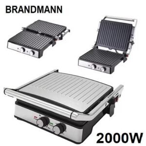 Grill & Pannini Electrique en acier inoxydable 2000W BRANDMANN BR-SM-002 Noir-Argent