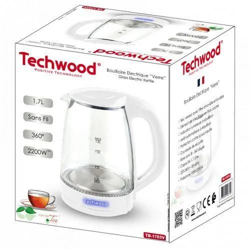 Bouilloire Électrique Sans Fil 1.7L 2200W Techwood TB-1703V