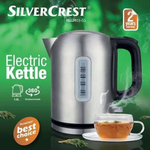 Bouilloire Electrique Sans Fil En Inox SilverCrest - 1 L 2200 W - KE02403A-GS