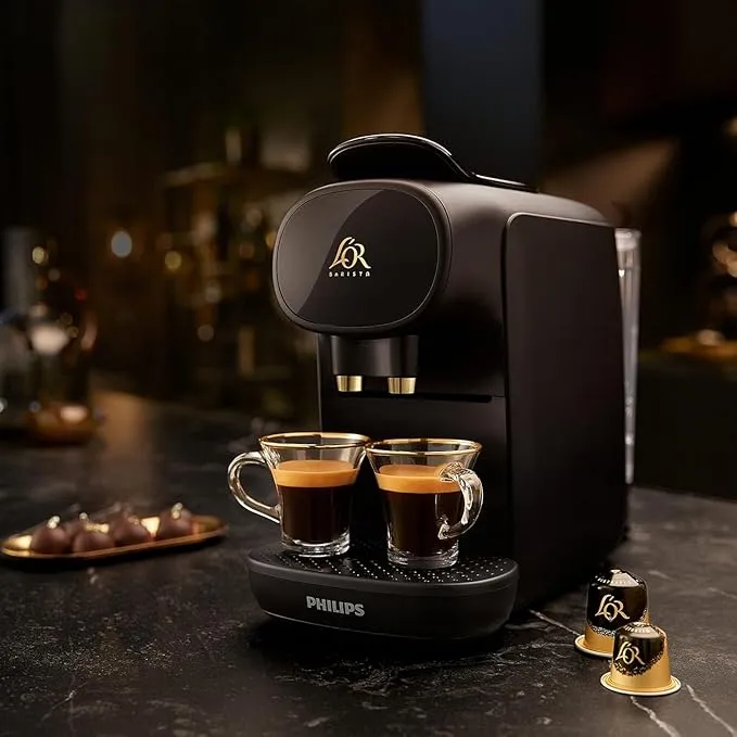 Machine à Café à Capsules, Piano Noir et gris , Reconnaissance des Capsules Doubles Philips L'Or Barista Sublime Original LM9012/60