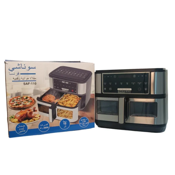 Friteuse à Air Numérique Double Bac 10L 2600 W Digital multiprogrammes En inox Sonashi SAF-110
