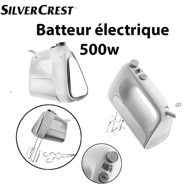 Batteur Electrique À Main 500W avec 6 vitesses +Turbo SilverCrest  - HM2002GS-Blanc-Argent – Image 3