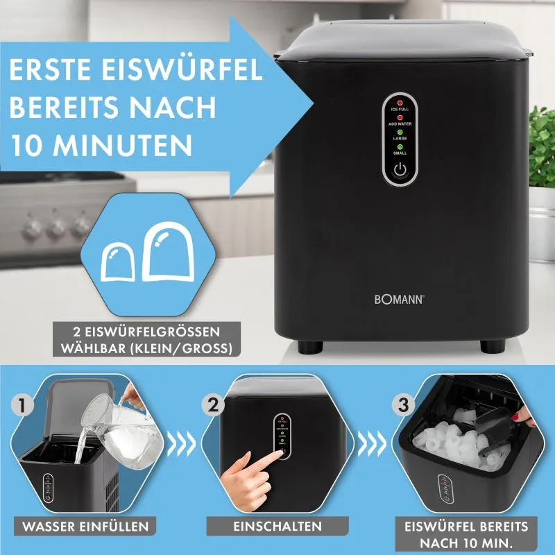 Machine à glaçons 1,1L 12KG Noir Bomann EWB 6068 CB Noir
