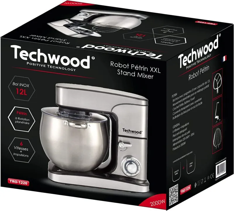 Robot Pétrin Inox 12L 2000W Techwood TRO-1226