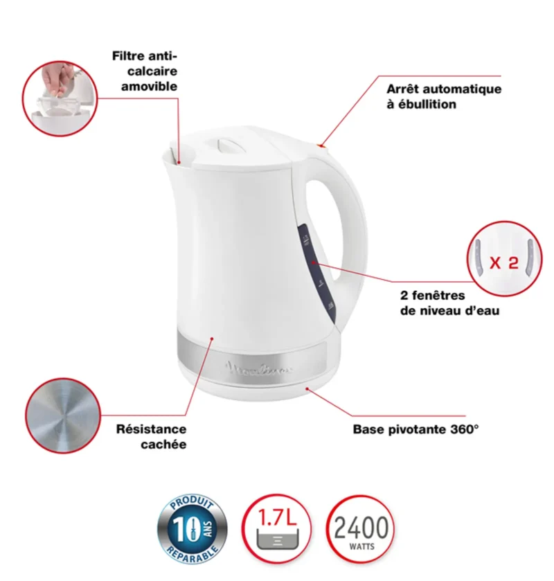 Bouilloire Électrique Sans Fil 1,7L 2400W Principio Plus Moulinex BY108110