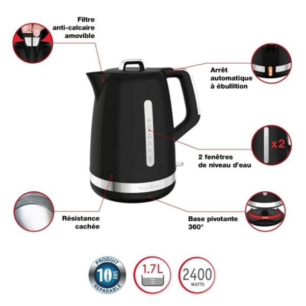 Bouilloire Electrique Sans Fil 1.7L 2400W Moulinex Original BY320B16 – Image 4