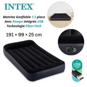 Intex Matelas Gonflable 1.5 Place Avec pompe intégrée électrique USB 191 x 99 x 25cm pour Camping Plage et Maison - 66127