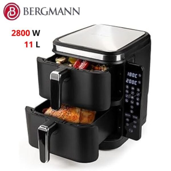 Bergmann Friteuse Air Fryer Sans Huile Double Bac Vertical Avec Fenêtre - 11 L 2800 W Bergmann BAF 9001W – Image 2