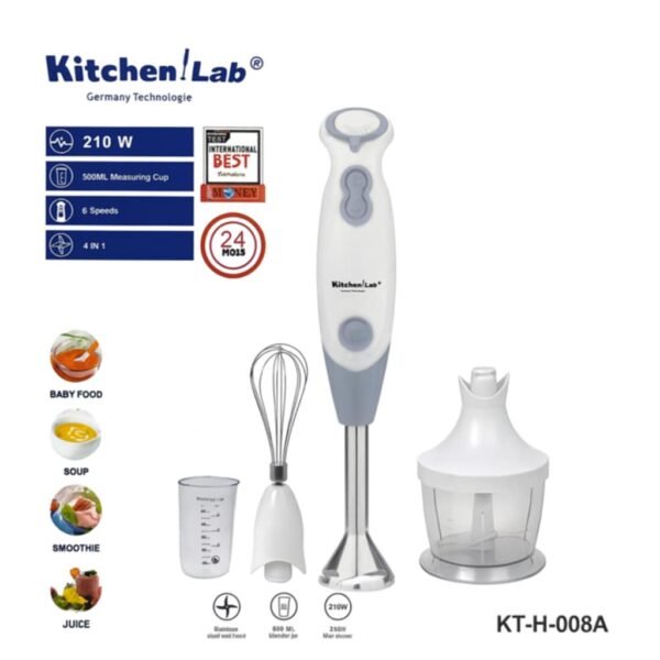 Bras Mixeur inox 4 en 1 KitchenLab 210W 500ML KitchenLab KT-H-008A – Image 2