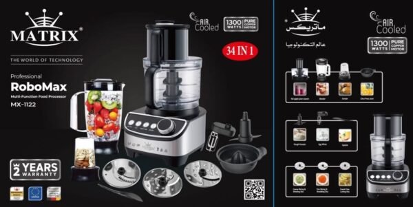 Robot de Cuisine inox 34 in 1 - 1300W RoboMax Matrix MX-1122 – Image 2