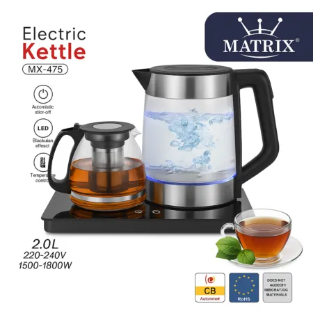 Bouilloire 2L + Théière en verre 1800 W Matrix MX-475