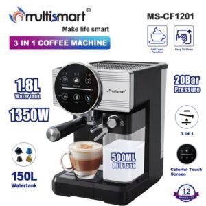 Machine à café 3en1 Lait et Café + Ccappuccino 20Bar 1.8L 1350w  MULTISMART MS-CF1201