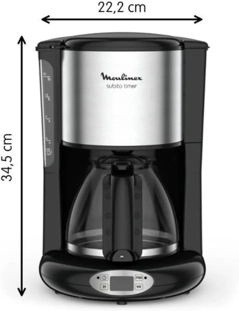 Cafetière avec filtre inox Moulinex Programmable 1,25 L, 10 à 15 tasses,  Moulinex FG362810 Noir
