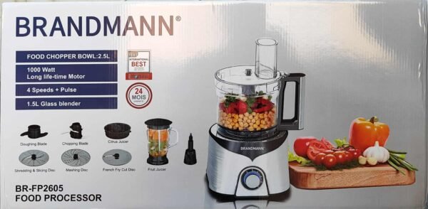 Robot inox Multifonctions 1000W - Hachoir 2.5L + Blender En verre 1.5 L Brandmann BR-FP2605 – Image 2