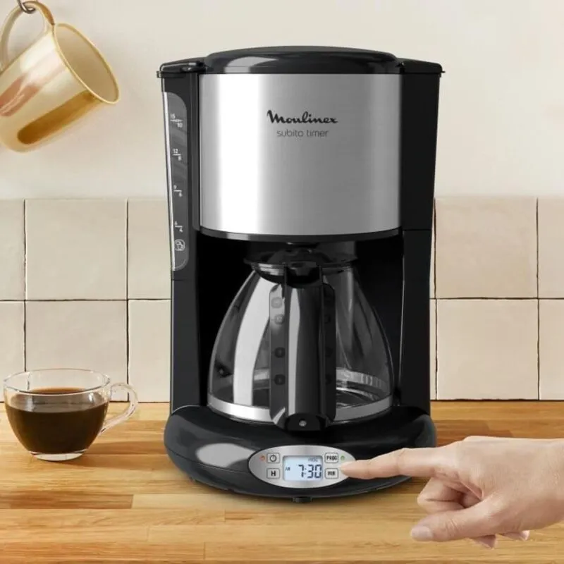 Cafetière avec filtre inox Moulinex Programmable 1,25 L, 10 à 15 tasses,  Moulinex FG362810 Noir