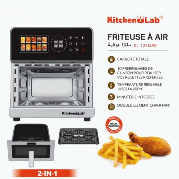 AirFryer inox XL 8L 2150W Double Résistances Avec 10 Programmes 200° KitchenLab KL131DJW – Image 2