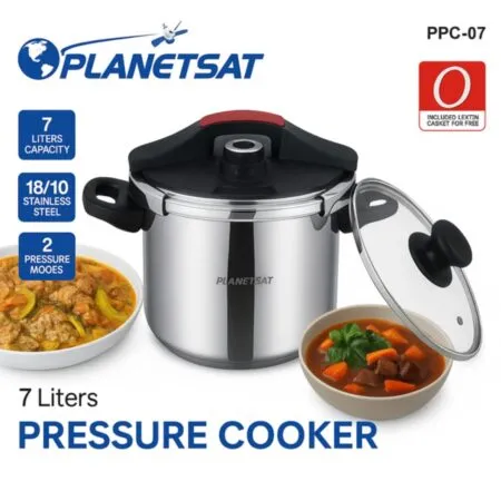 Cocotte 7 L en inox 18/10 - Noir et Rouge + Joint Gratuit + Couvercle En Verre - PlanetSat  PPC-07