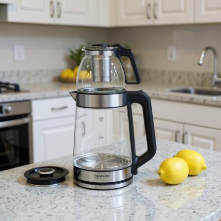 Bouilloire 2.2 L + Théière en verre 1500 W Trustmann
غلاية ماء زجاجية مع ابريق شاي 2 في 1