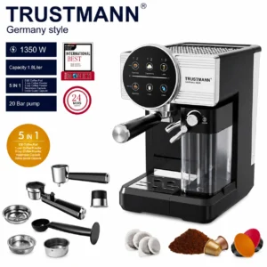 Machine à café et Lait inox 5 en1 Café Poudre et Capsule Nespresso 1350W 20 Bar TRUSTMANN® TM-CM-002