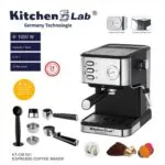 Cafetière inox a Bras 4 en 1 – 20 Bars 1050W 1.5L Café Poudre et MultiCaps KitchenLab KT-CM-001 – آلة قهوة كيتشن لاب 1.5 لتر 1050 واط إينوكس KT-CM-001
