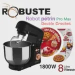 Pétrin Double Crochet 08L 1800W ave 04 Accessoires Robuste PROMAX – عجانة كهربائية روبوست 08 لتر 1800 واط