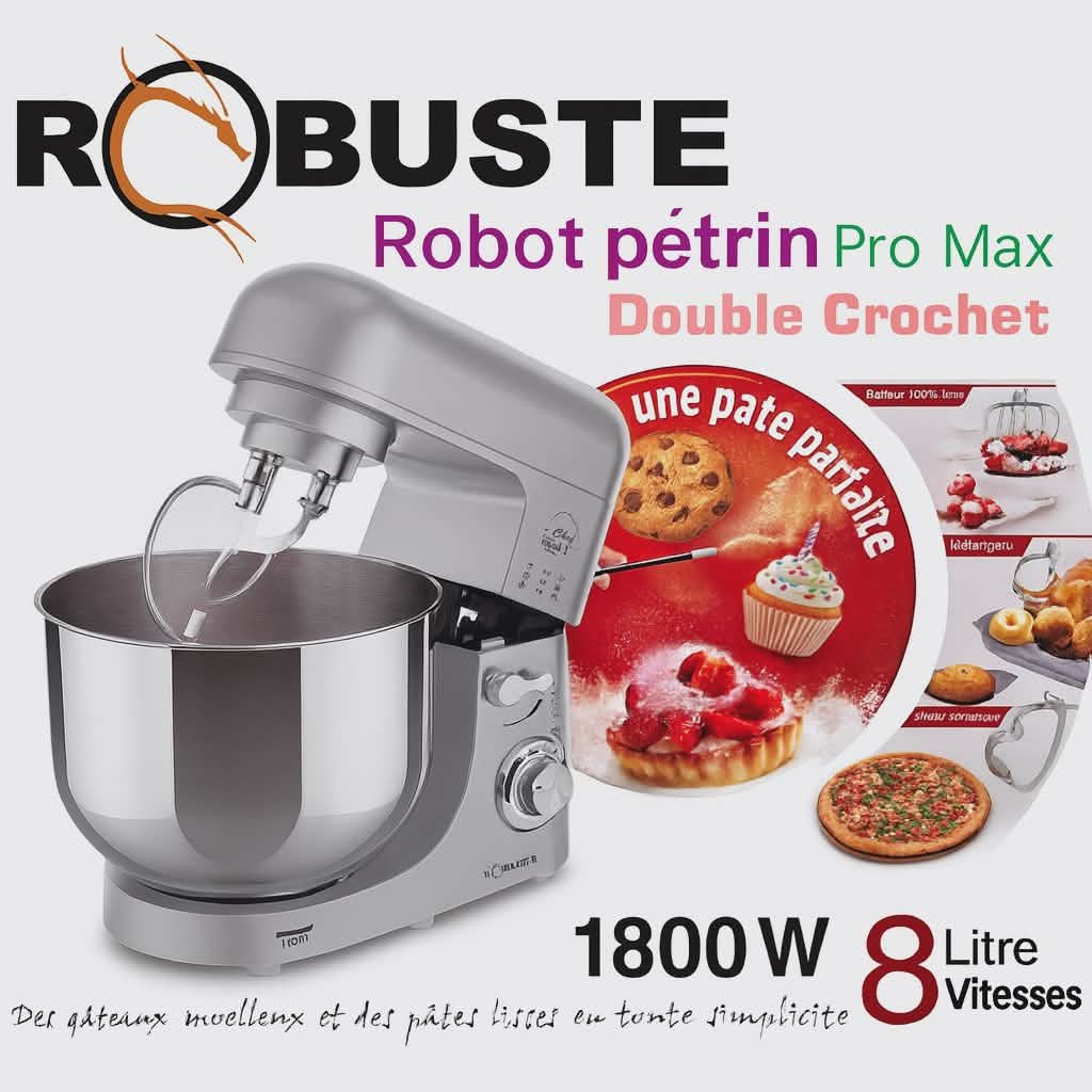 Pétrin Double Crochet 08L 1800W Robuste PRO MAX