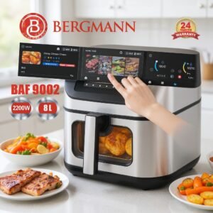 AirFryer inox XL 8L 2200W Double Résistances Avec Fenêtre -Multiprogrammes 200° Bergmann BAF9002 Original