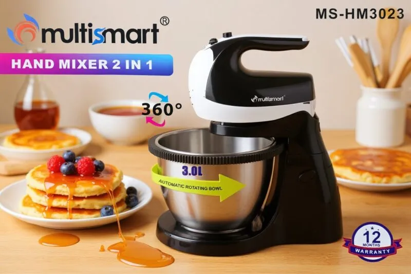 Batteur avec Bol rotatif en inox 03L 300W 05 Vitesses MultiSmart MS-HM3023