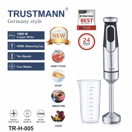 Bras Mixeur inox 1000W 04 Lames TrustMann TR-H-005