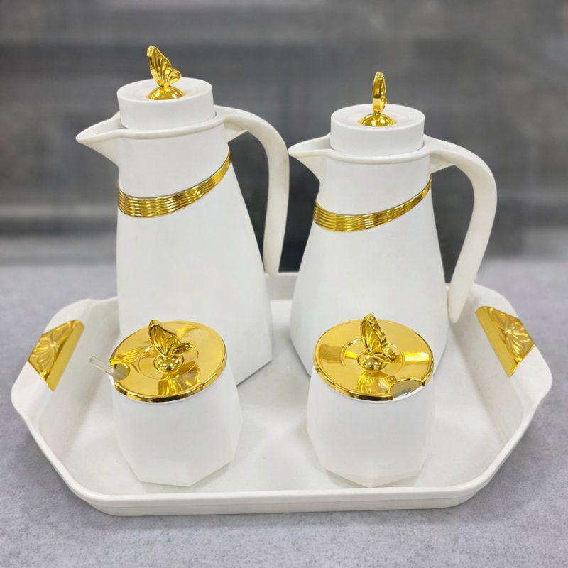 Pack 5 pcs Thermos a Café Gold 02 Thermos ''1L + 0.7L'' + 2 Sucrier + Plateau