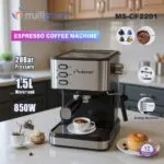 Machine a Café inox Expresso 3en1 Café Poudre + Capsules + cappuccino 20 Bars 850W 1.5L MultiSmart MS-CF2201 – آلة قهوة مولتي سمارت 1.5 لتر 850 واط إينوكس MS-CF2201