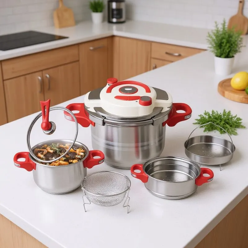 Cocotte minute clipso 8 pcs 05+07 L avec minuterie en Inox 18/10 Unipro Original UP-CM7+5SB