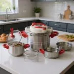 Cocotte minute clipso 8 pcs 05+07 L avec minuterie en Inox 18/10 Unipro Original UP-CM7+5SB – طنجرة ضغط يونيبرو 05+07 لتر إينوكس UP-CM7