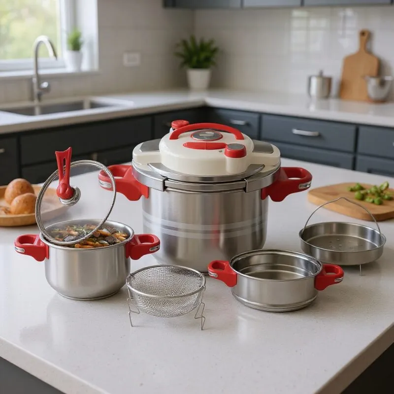 Cocotte minute clipso 8 pcs 05+07 L avec minuterie en Inox 18/10 Unipro Original UP-CM7+5SB