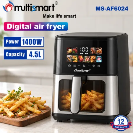 Friteuse inox Sans Huile 4.5L 1400W Numérique Avec Fenêtre Visible Multismart MS-AF6024