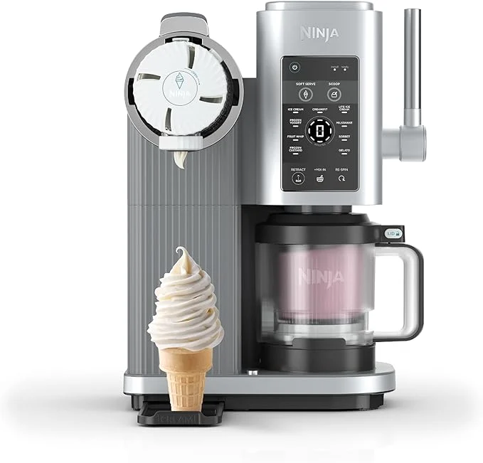 Machine a Glace et Sorbetière, 13 modes, Machine a glaces l’italienne Intégré, Avec 2 pots, Pièces Amovibles Lavables au Lave-Vaisselle, Gris platine NINJA CREAMi Scoop et Swirl Original NC701EU