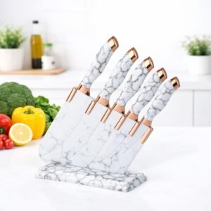 Set de 5 couteaux de cuisine + Support couleur blanc