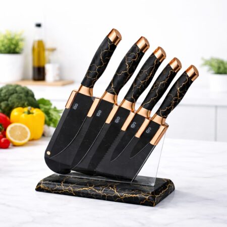 Set de 5 couteaux de cuisine + Support couleur Noir